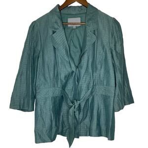 Classiques Entier Green Silk Blend Pleated Layered Front Tie Belt Blazer XL